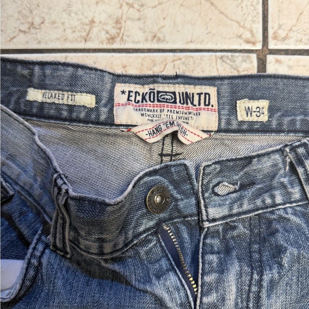 Ecko Unlimited Blue Relaxed Fit Jeans with Distressed Details